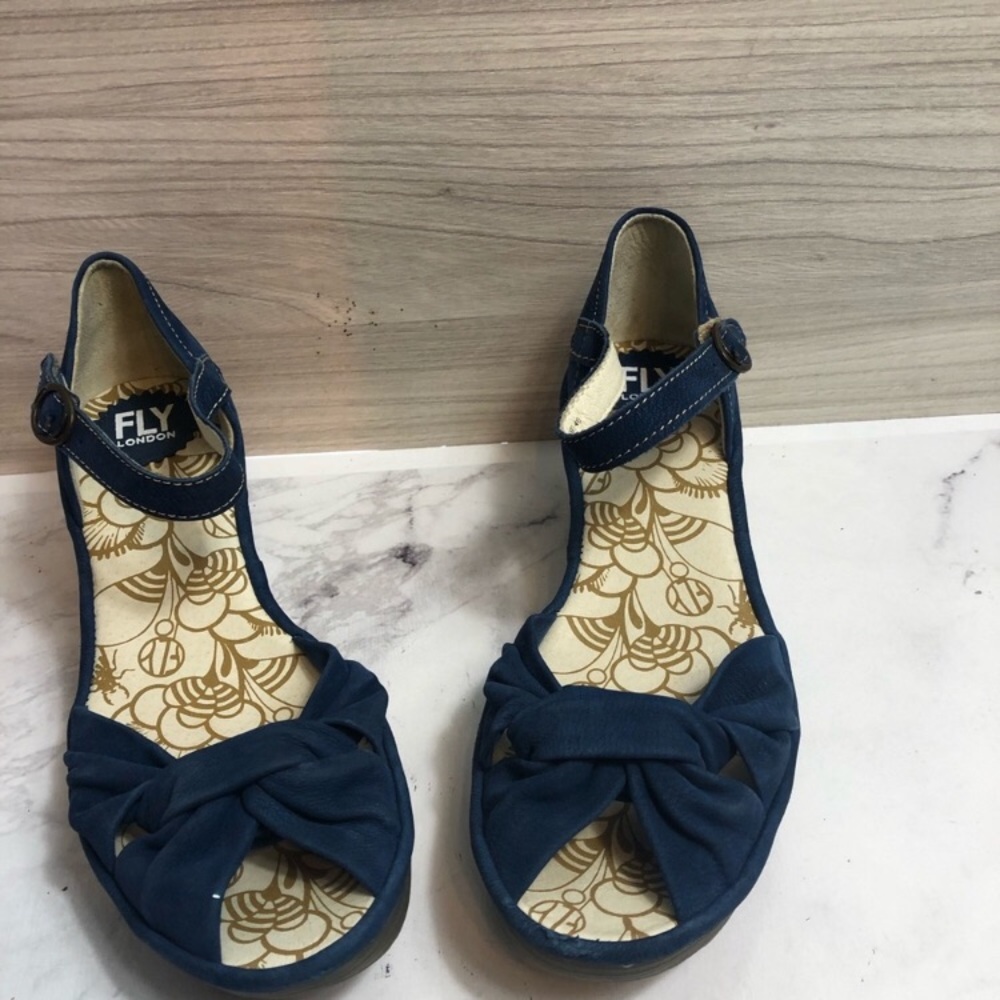 Fly london navy blue open toe wedge sandals